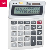 Калькулятор Deli E1217, настол большой 12р, 2-е питание, серый пластик