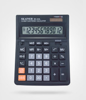 Калькулятор SKAINER настол большой 12р, 2-е питание, 2 памяти, черный пластик, коррекция, 200х157х32